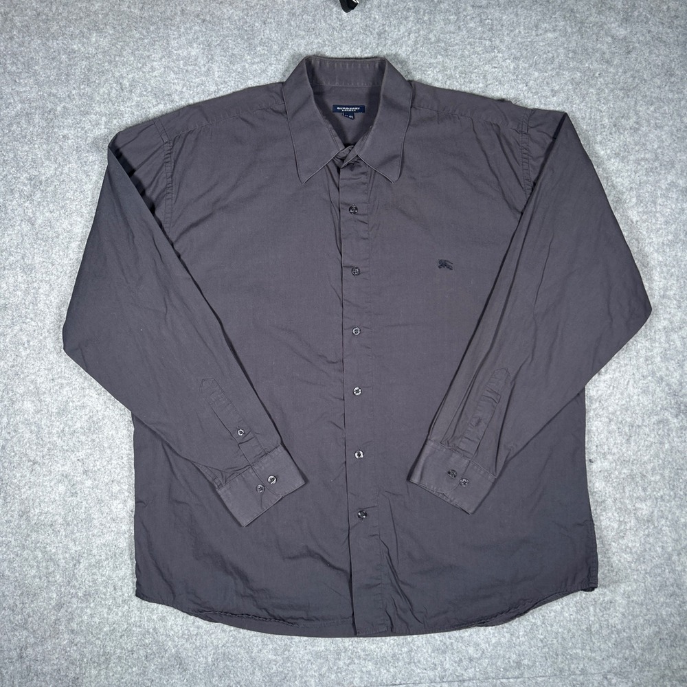 Burberry London Shirt Mens 17-17.5 Dark Gray Long Sleeve Button Up Embroidered